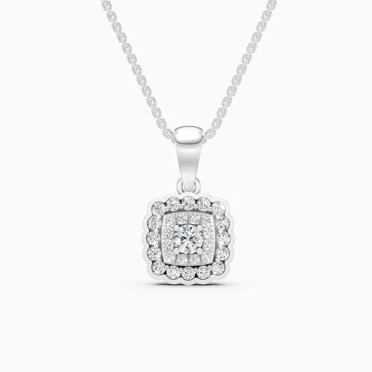 Square Shaped Double Halo Diamond Pendant