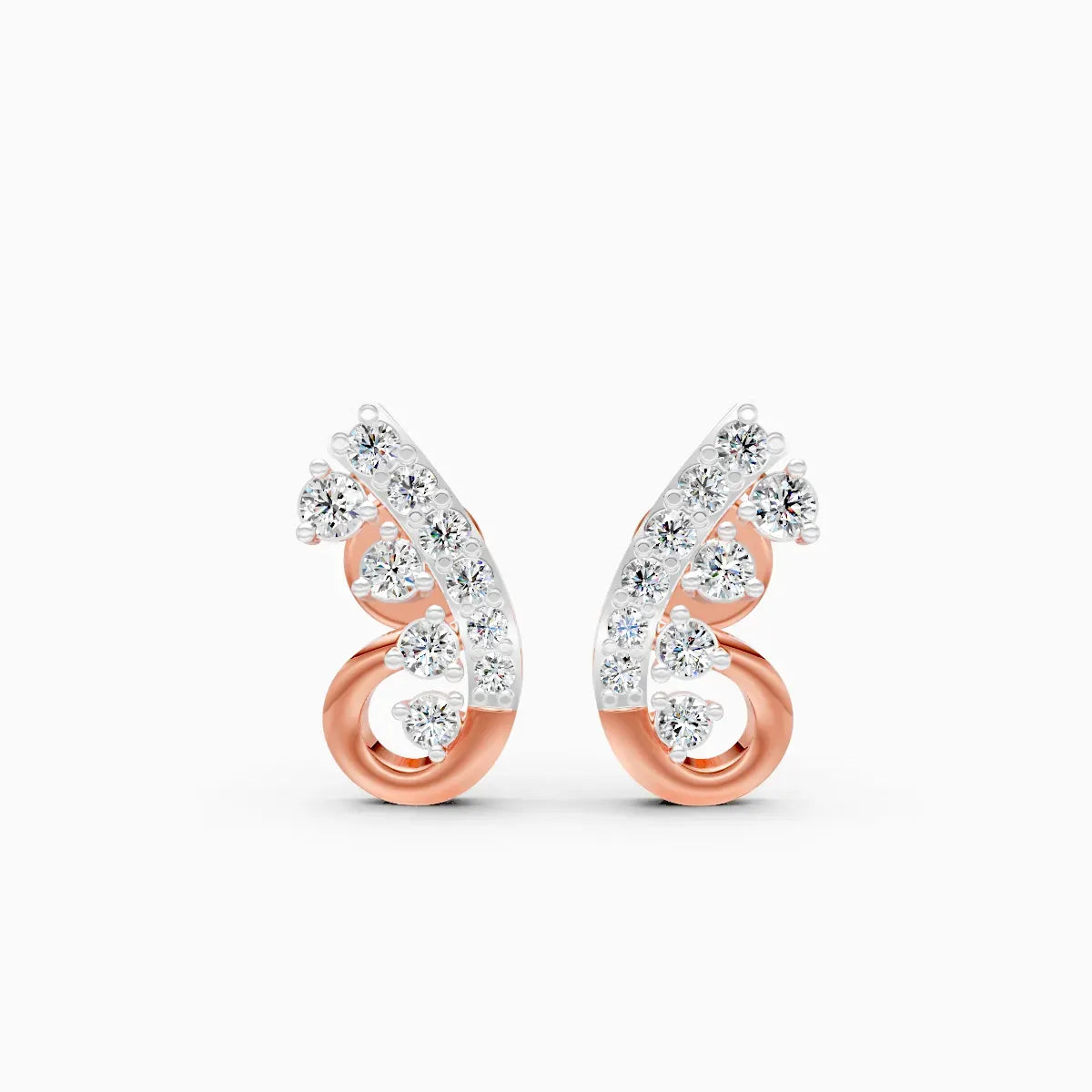 Dual-Tone Butterfly Wing Cascade Diamond Stud Earrings