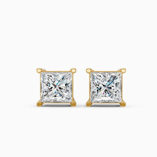 Minimalist Princess Solitaire  Stud Earrings