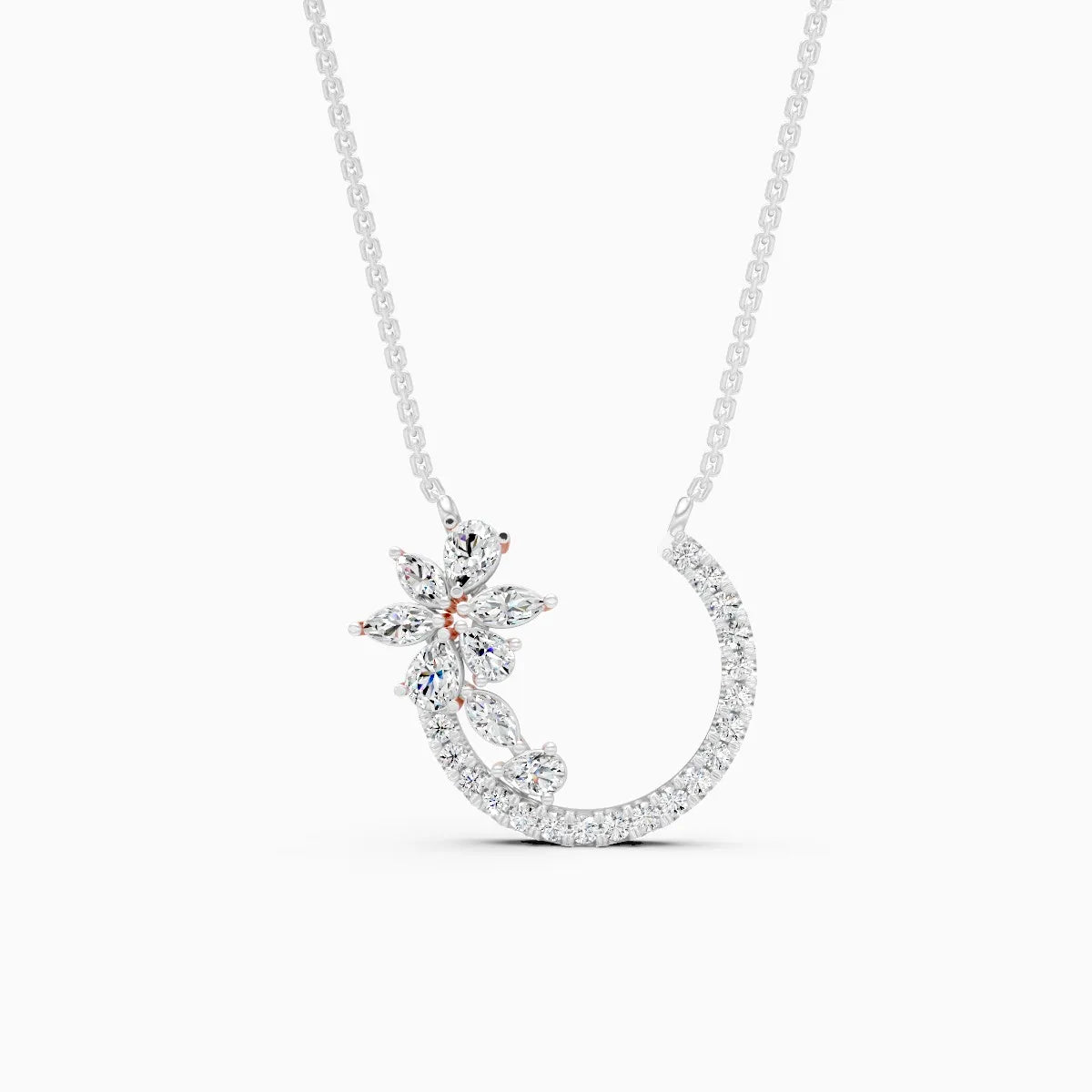 Petal Curve Diamond Pendant Necklace