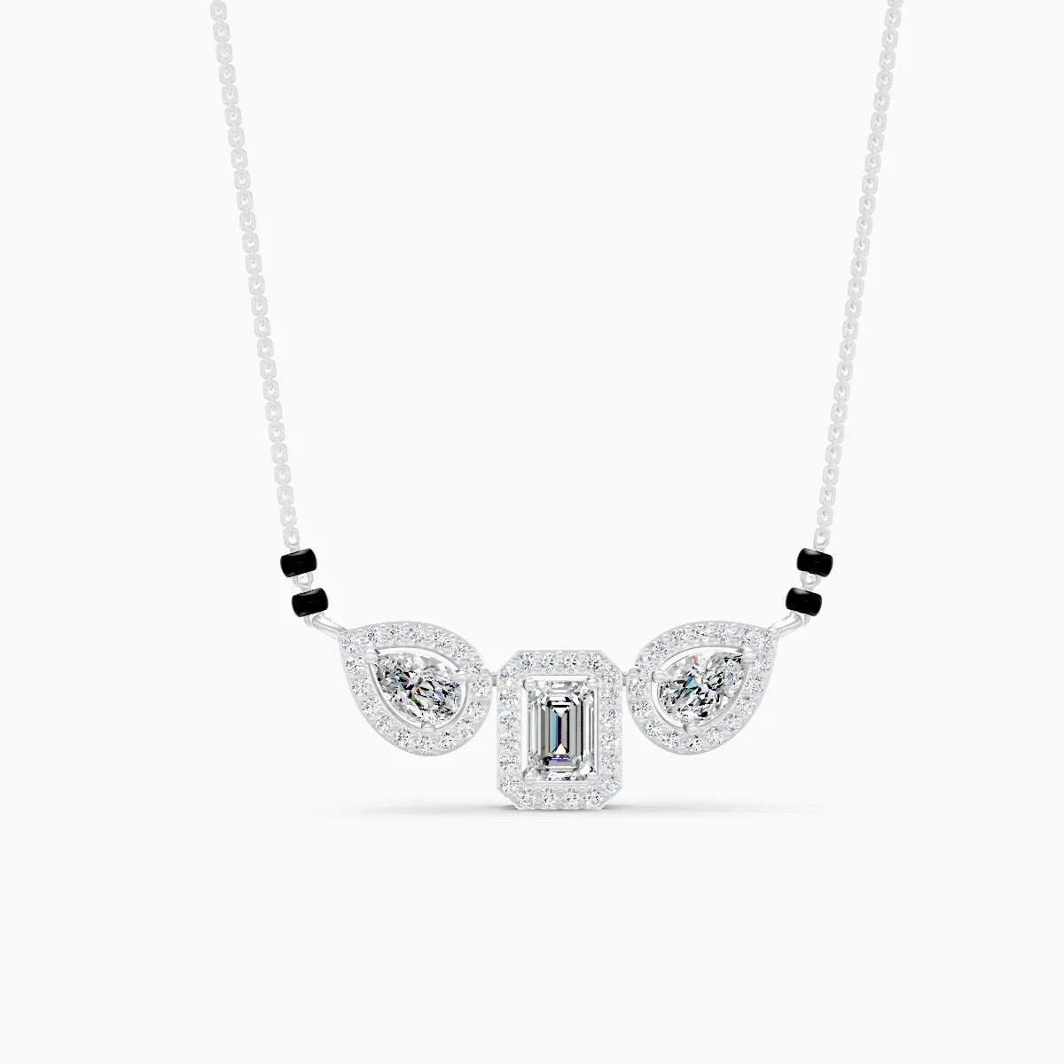 Triple Halo Emerald & Pear Cut Diamond Mangalsutra