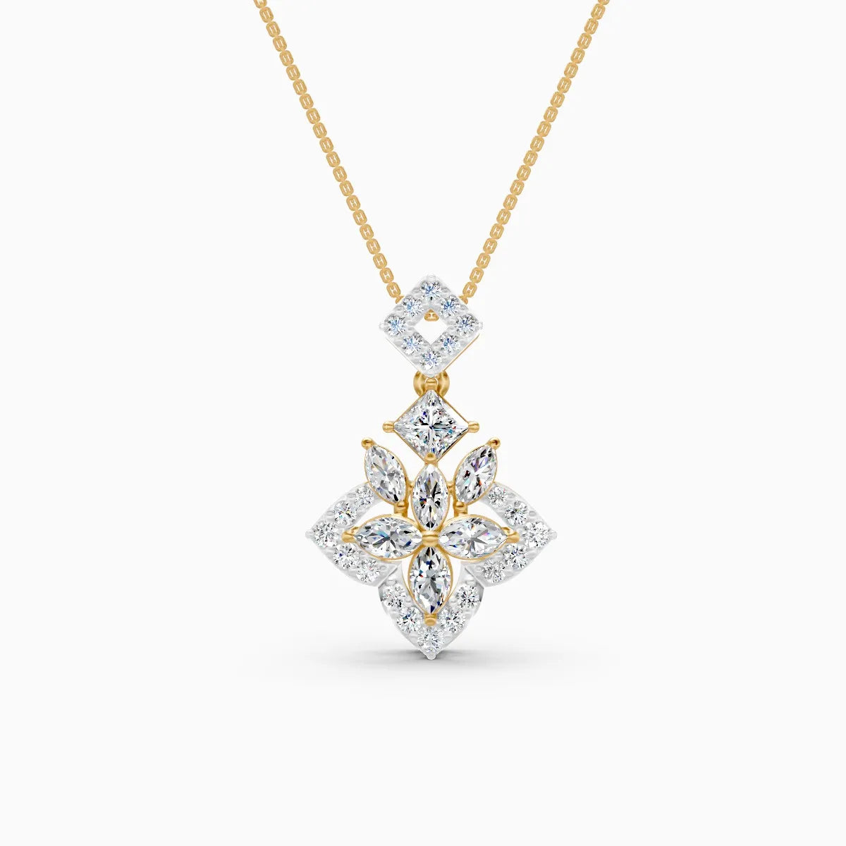 Trendy Marquise Petal And Rounded Bloom Diamond Pendant