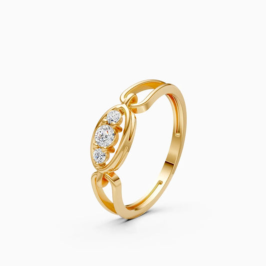 Open Oval Frame Trinity Three-Stone Ring with Chain-Link Split Band