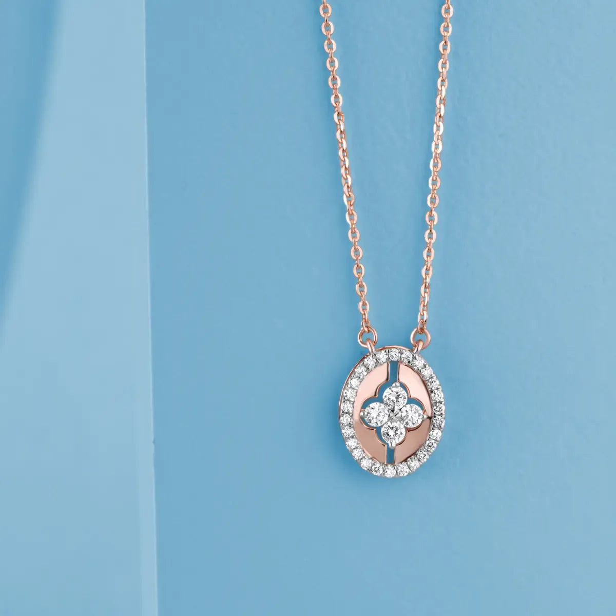 Oval Flower style Halo Unique Necklace