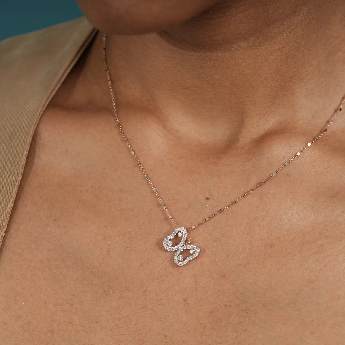 Butterfly Shaped Round Cut  Lab Grown Diamond Necklace