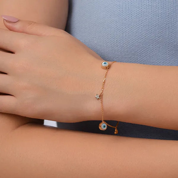 Evil Eye & Heart Charm Lab Grown Diamond Bracelet