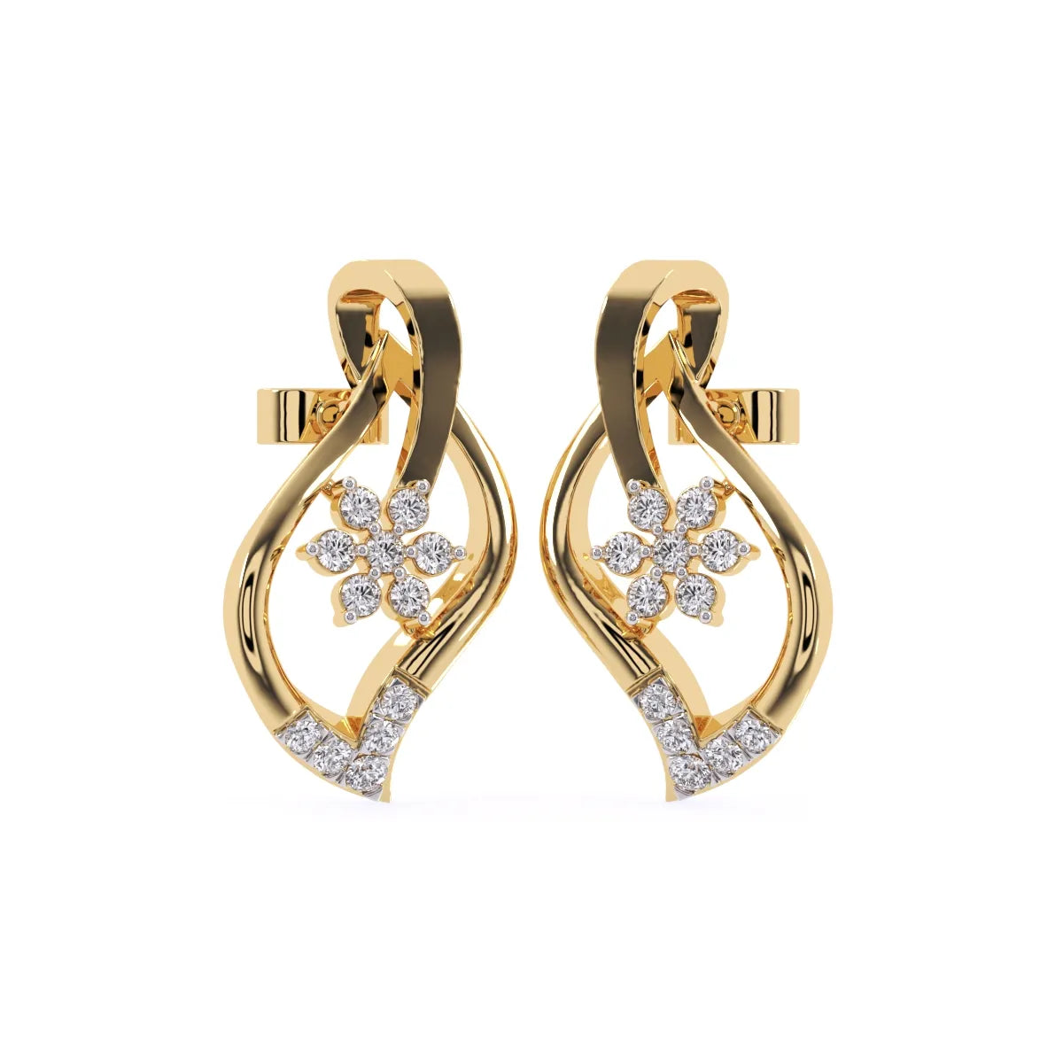 Leaves Cluster Round Diamond Stud Earrings