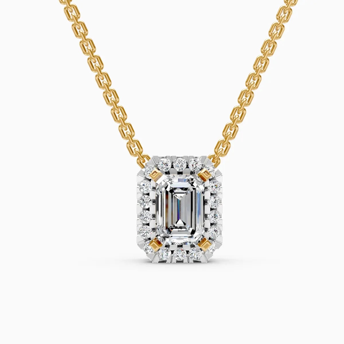Emerald Halo Lab-Grown Diamond Pendant Necklace