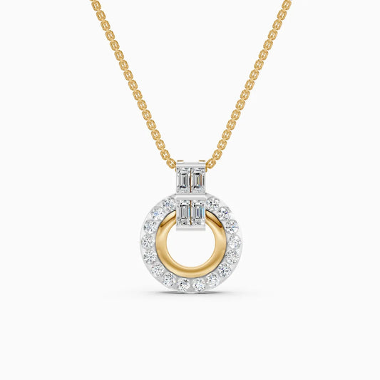 Baguette Accent Round Halo Diamond Pendant