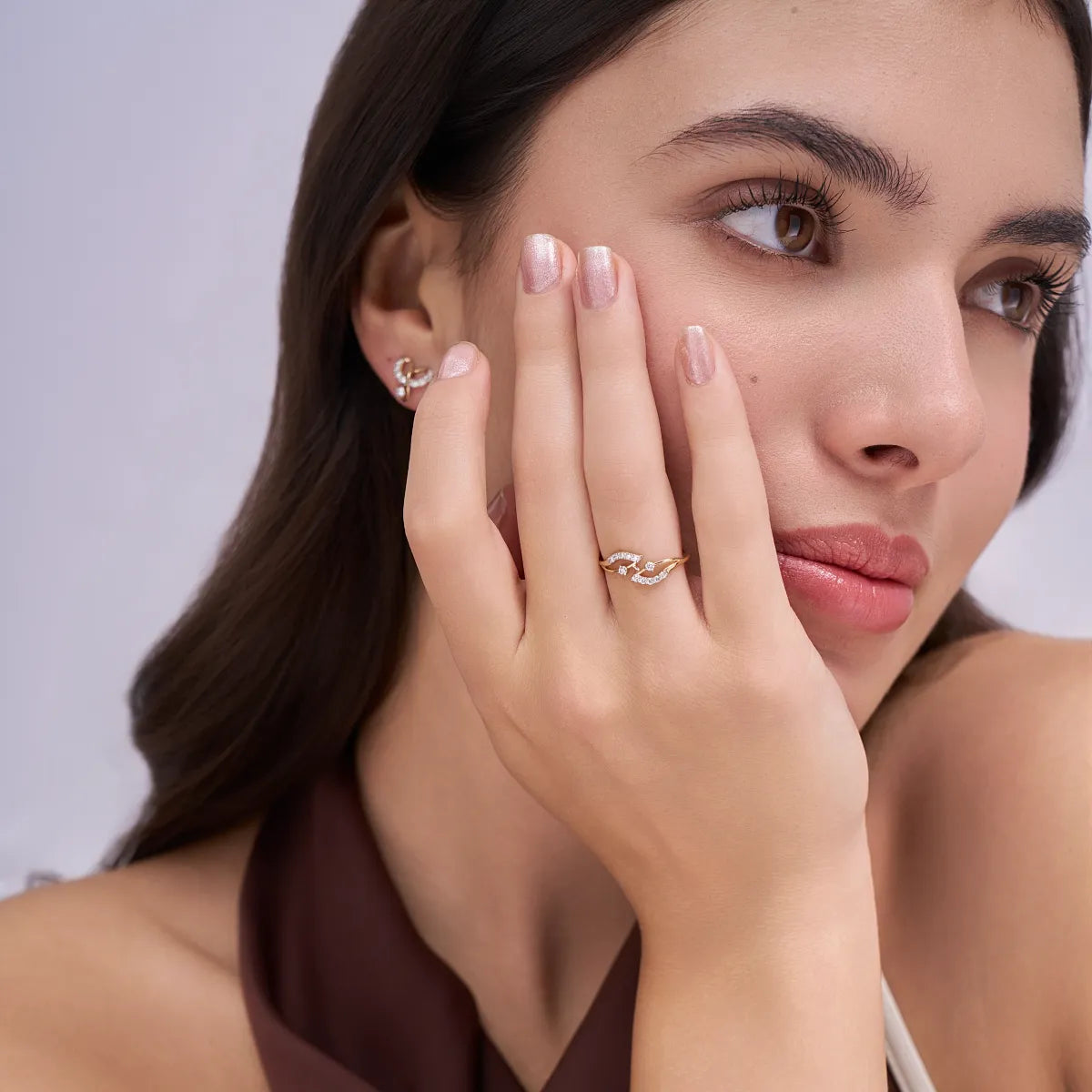 Round Diamond Wave Bypass Ring