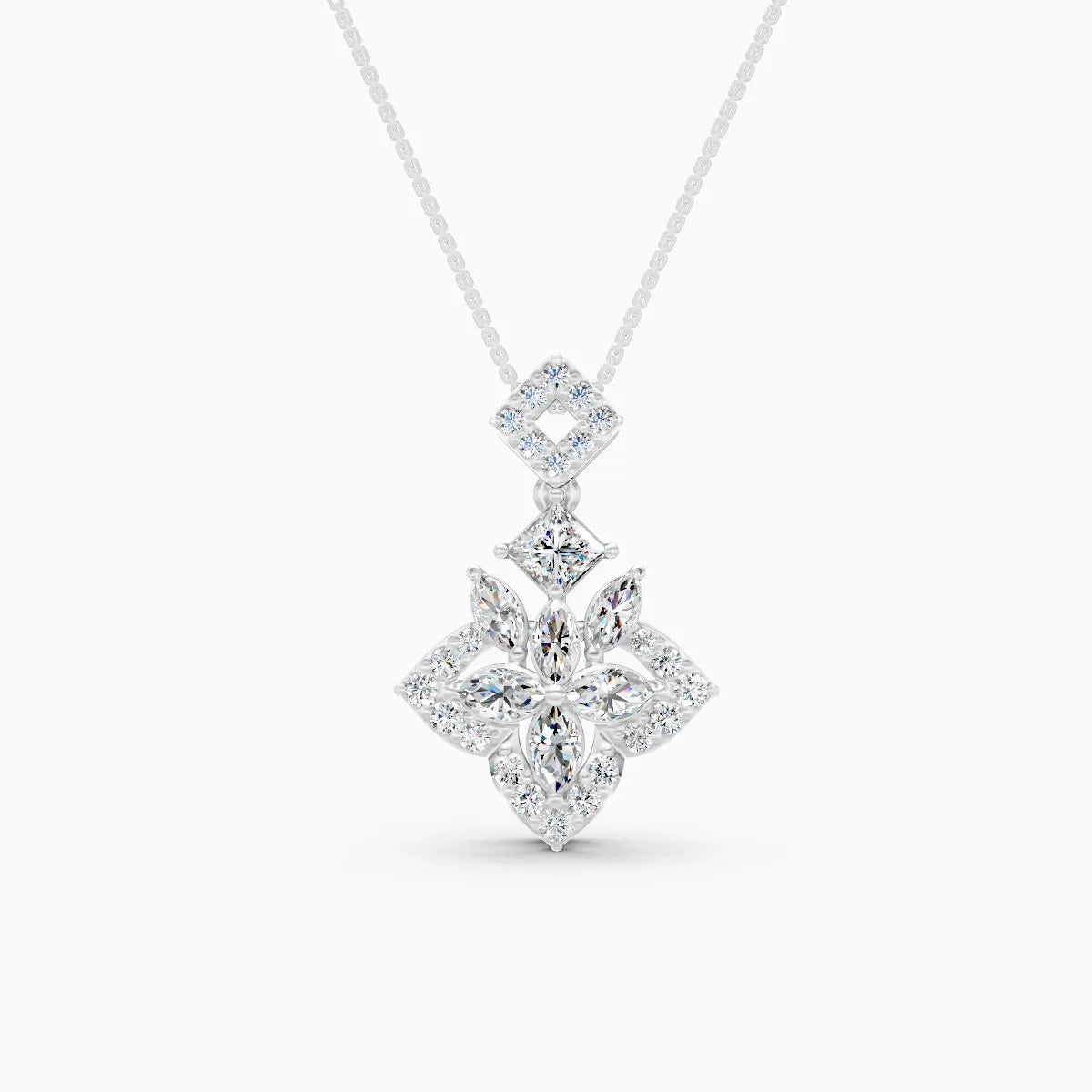 Trendy Marquise Petal And Rounded Bloom Diamond Pendant