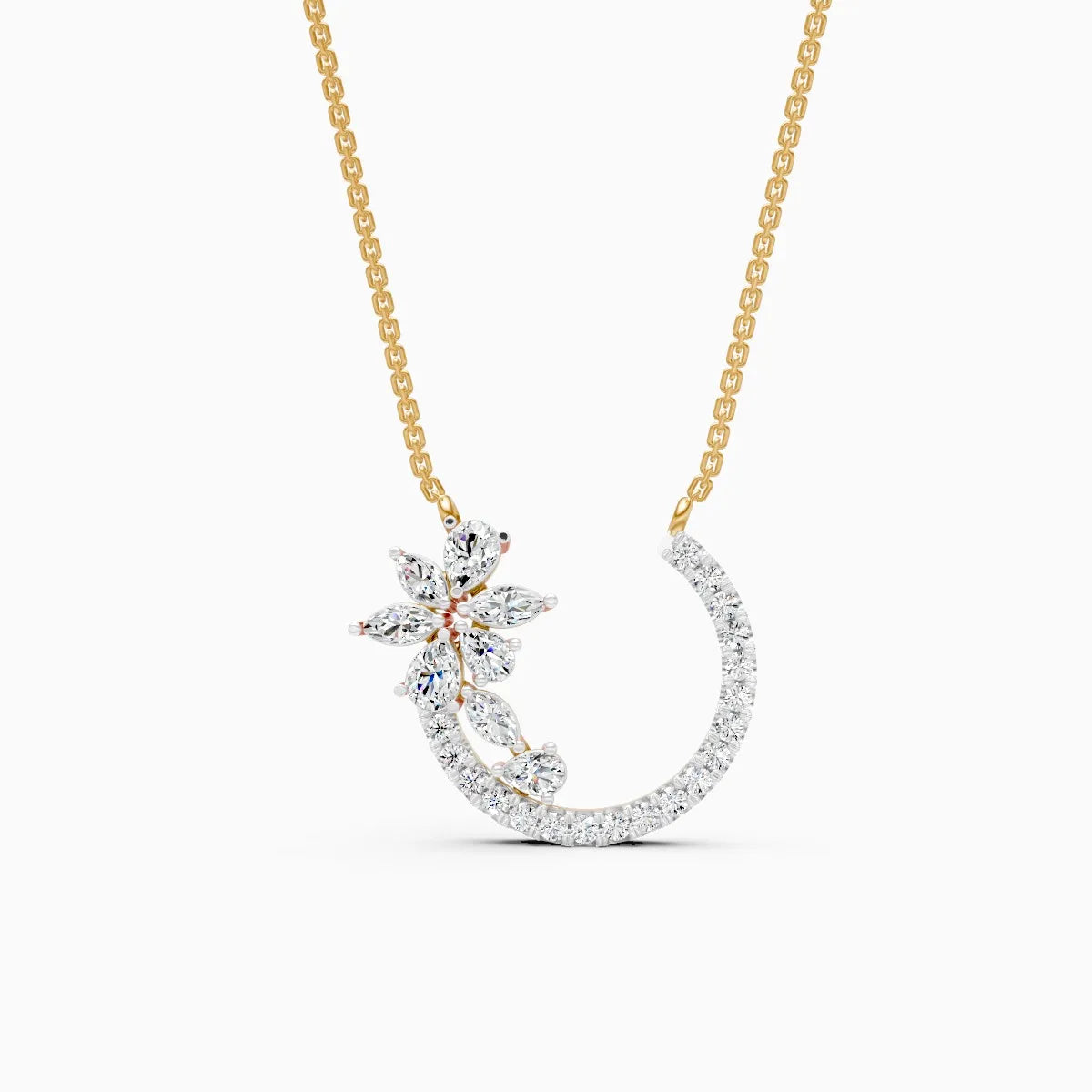 Petal Curve Diamond Pendant Necklace