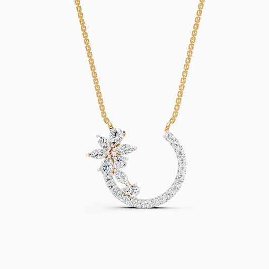 Petal Curve Diamond Pendant Necklace