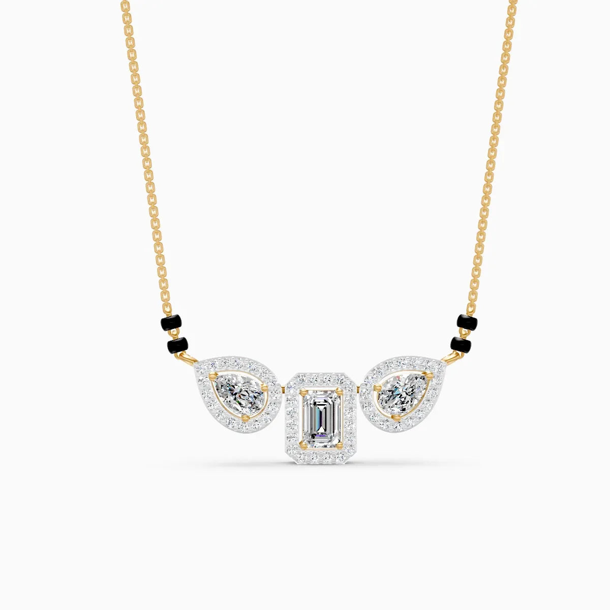 Triple Halo Emerald & Pear Cut Diamond Mangalsutra