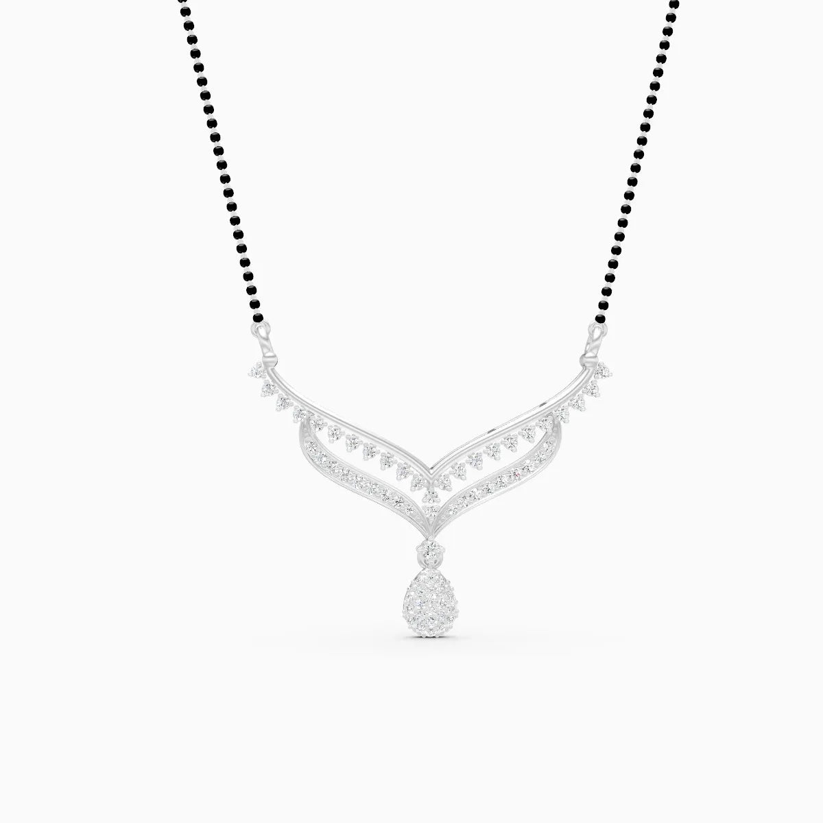 Double Chevron Diamond Mangalsutra with Pear Cluster Drop