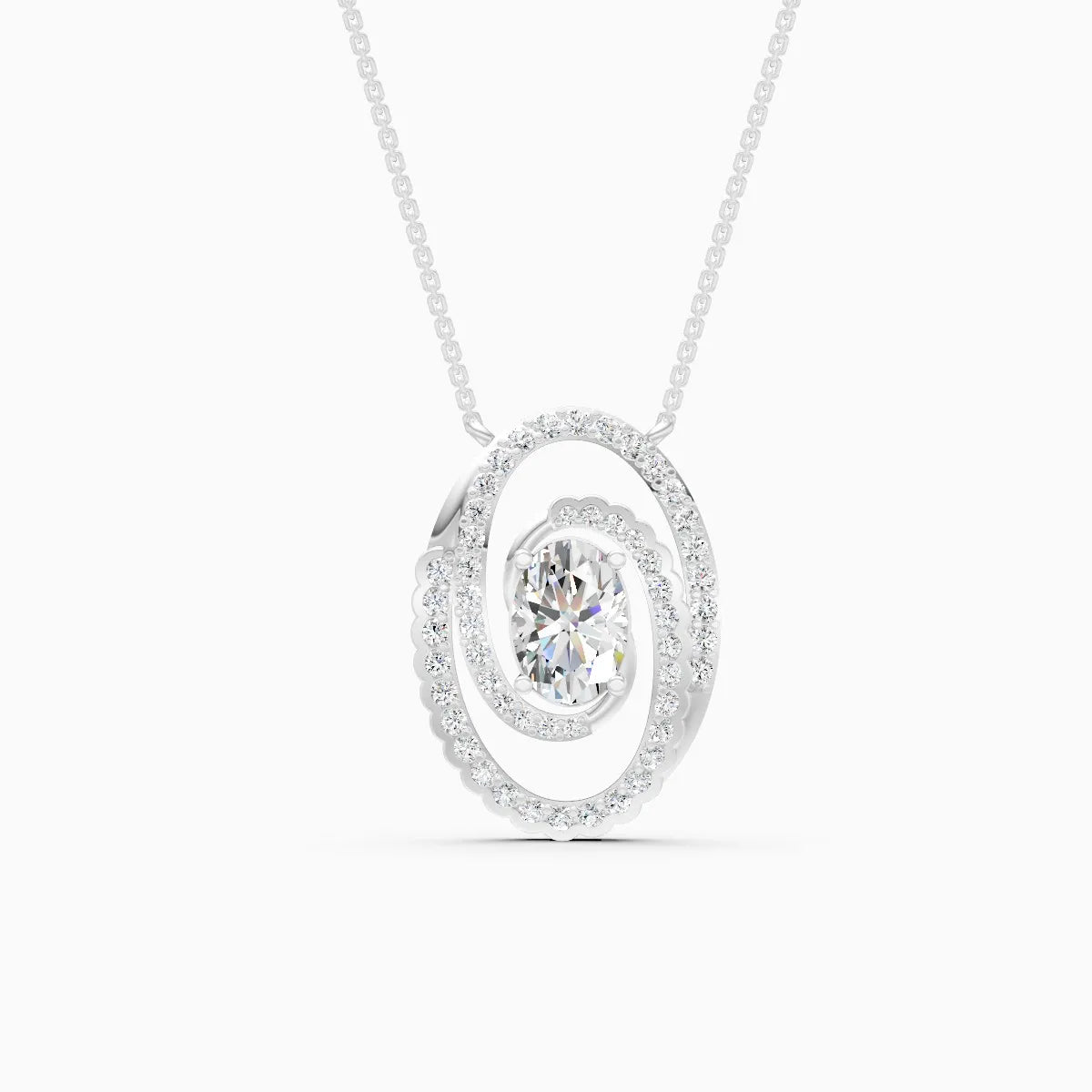 Oval Swirl Halo Pendant