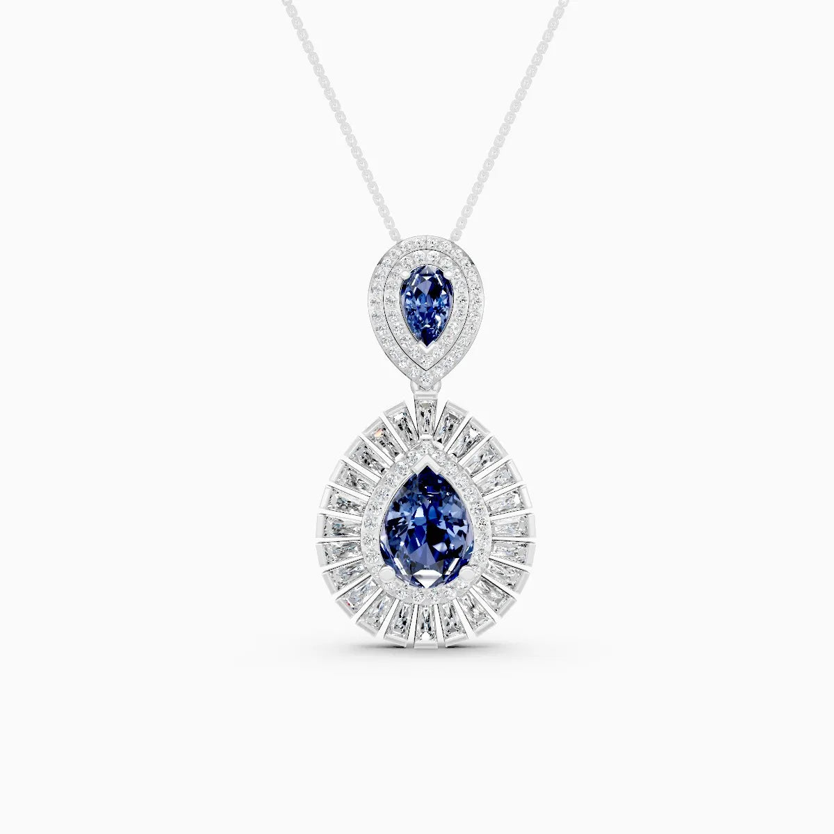 Lab Grown Diamond & Sapphire Pear Shaped Halo Pendant