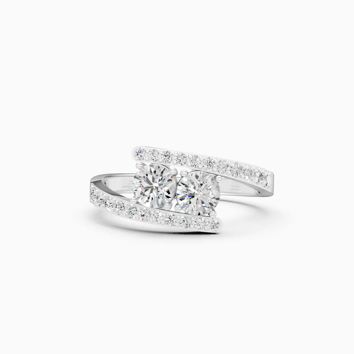 Stylish Twin Diamond Ring With Upper Edge Band