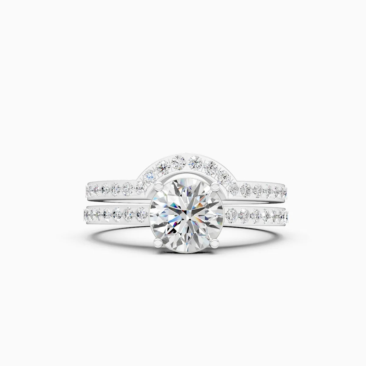 Curved Round Cut Diamond Ring With Double Band