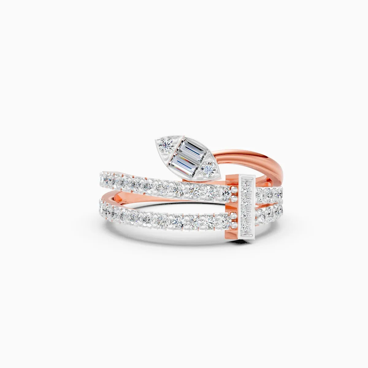 Modern Leaf-Cut Open Diamond Ring