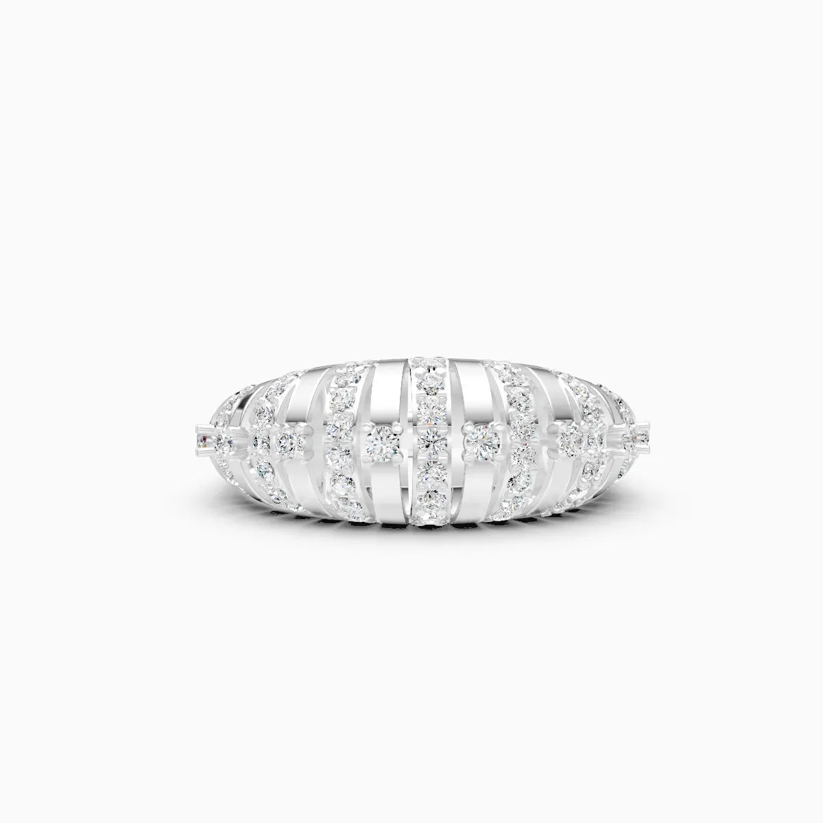Layered Stripe Ring with Brilliant Diamond Rows
