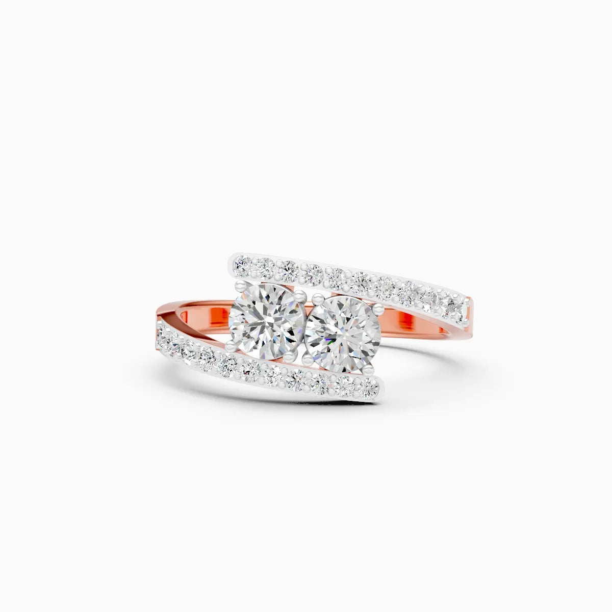 Stylish Twin Diamond Ring With Upper Edge Band