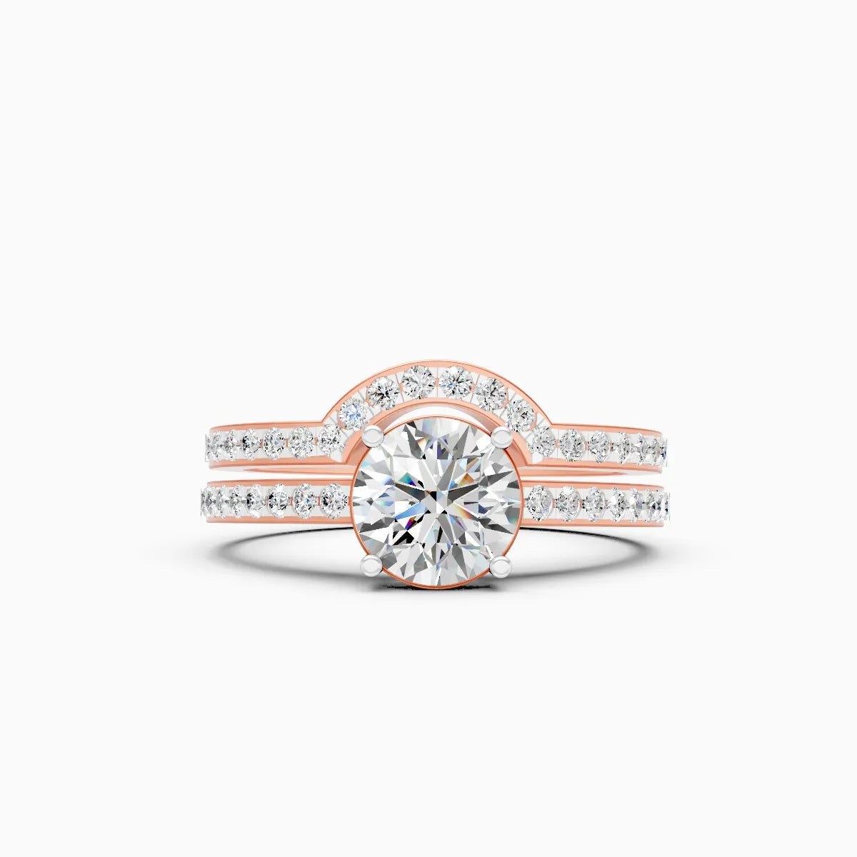 Curved Round Cut Diamond Ring With Double Band