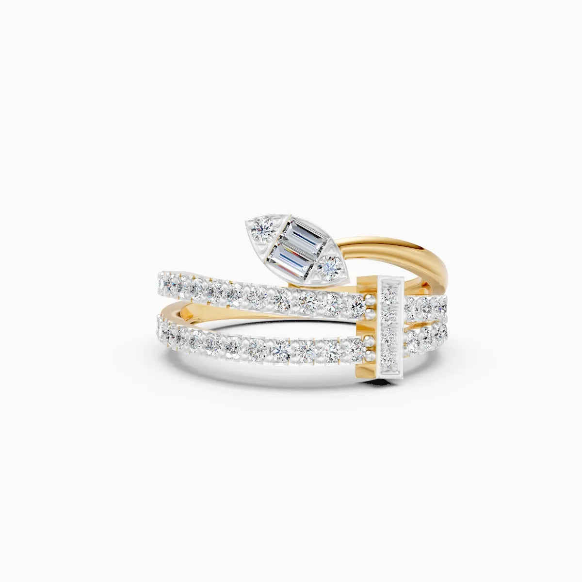 Modern Leaf-Cut Open Diamond Ring