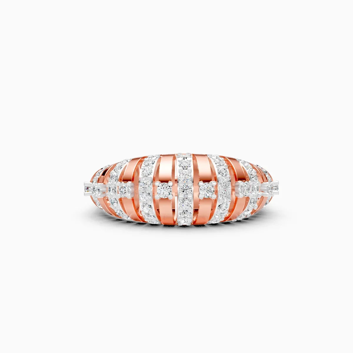Layered Stripe Ring with Brilliant Diamond Rows