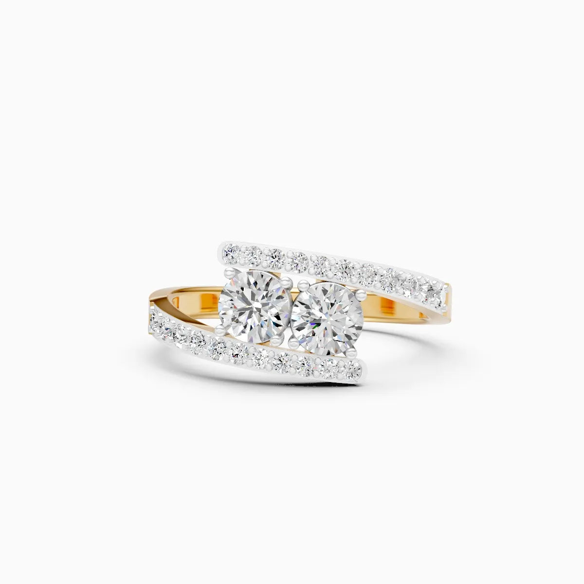 Stylish Twin Diamond Ring With Upper Edge Band
