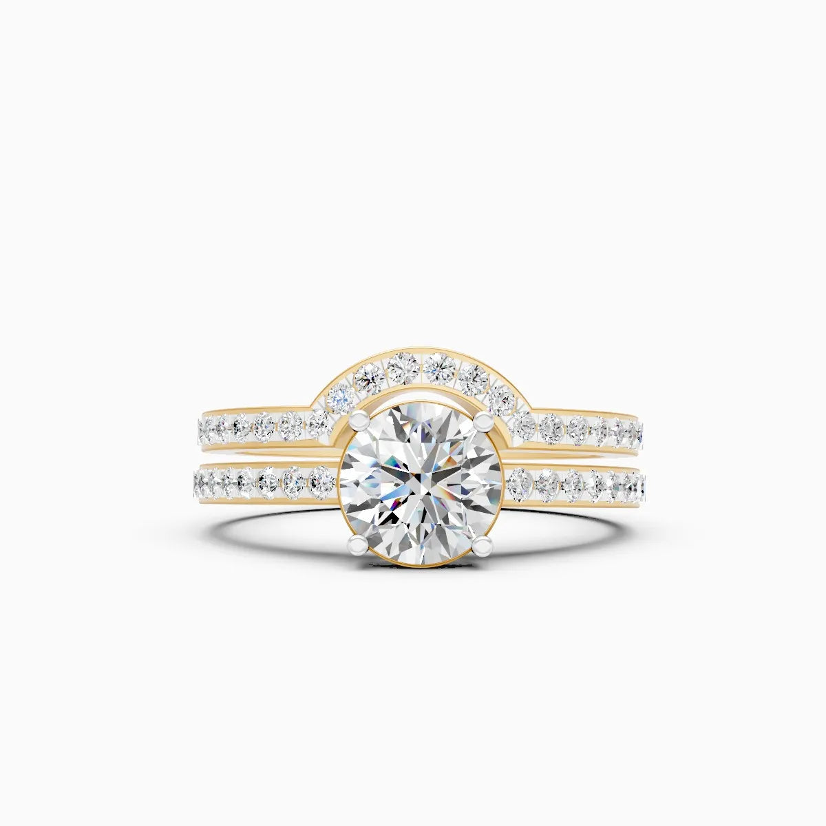 Curved Round Cut Diamond Ring With Double Band