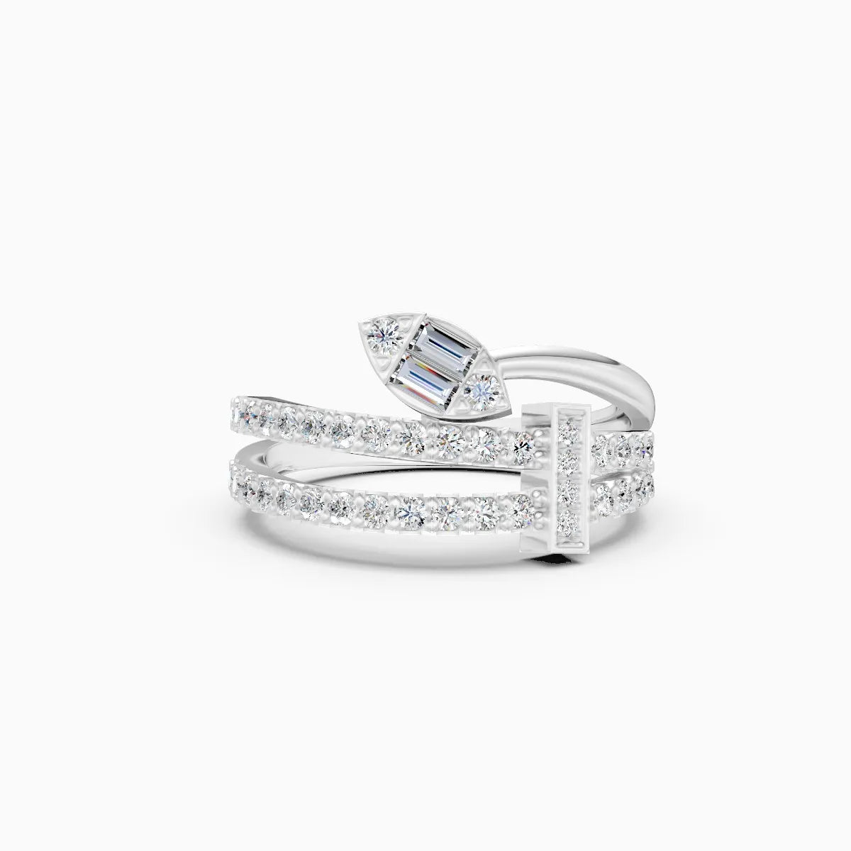 Modern Leaf-Cut Open Diamond Ring
