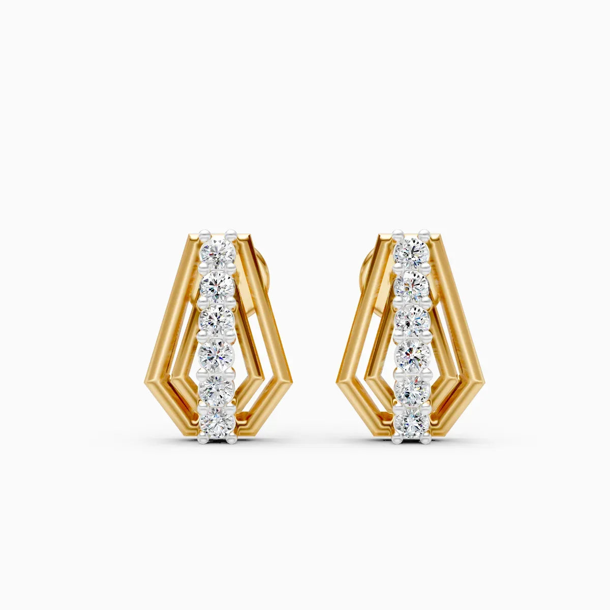 Double-Frame Shield Graduated Diamond Bar Stud Earrings