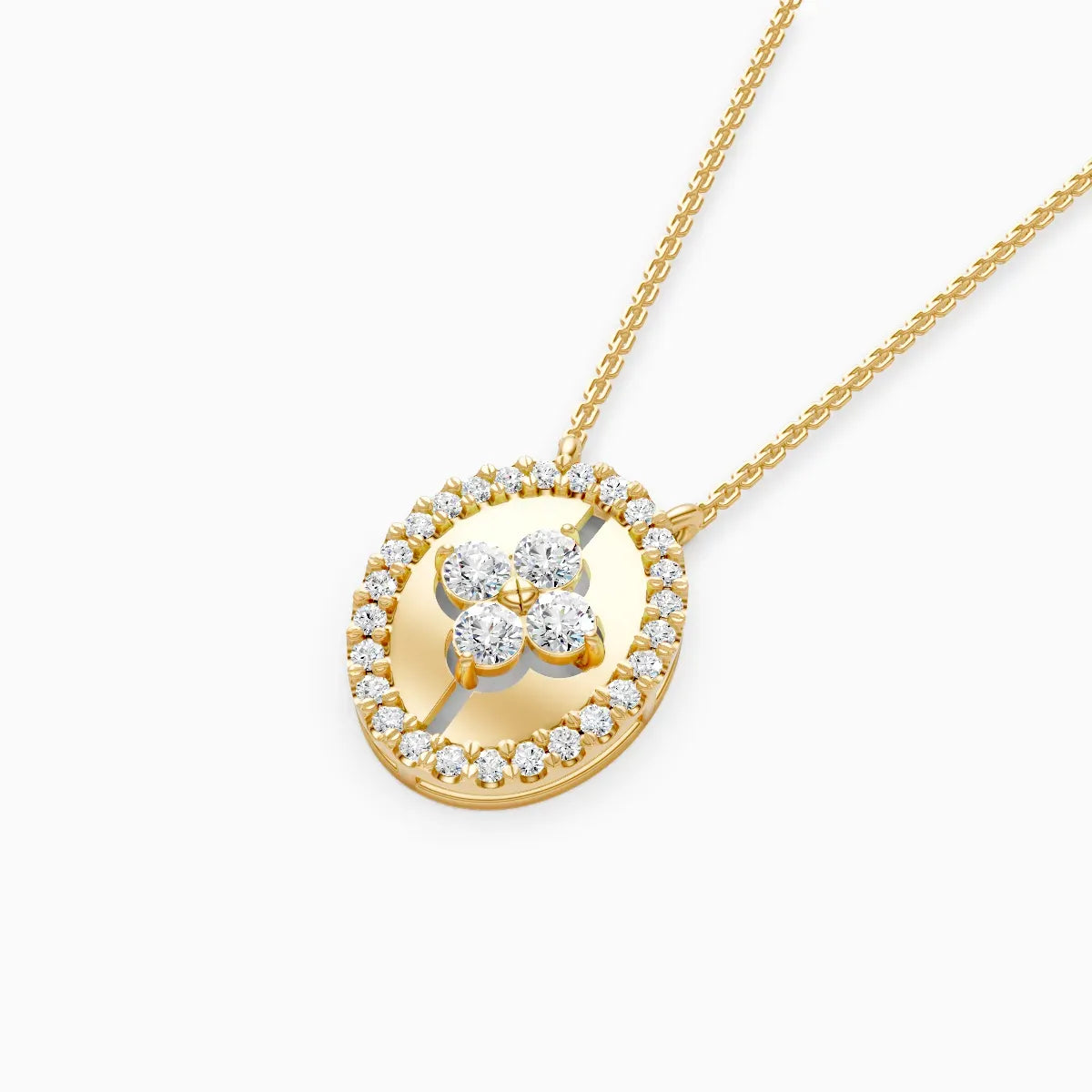 Oval Flower style Halo Unique Necklace
