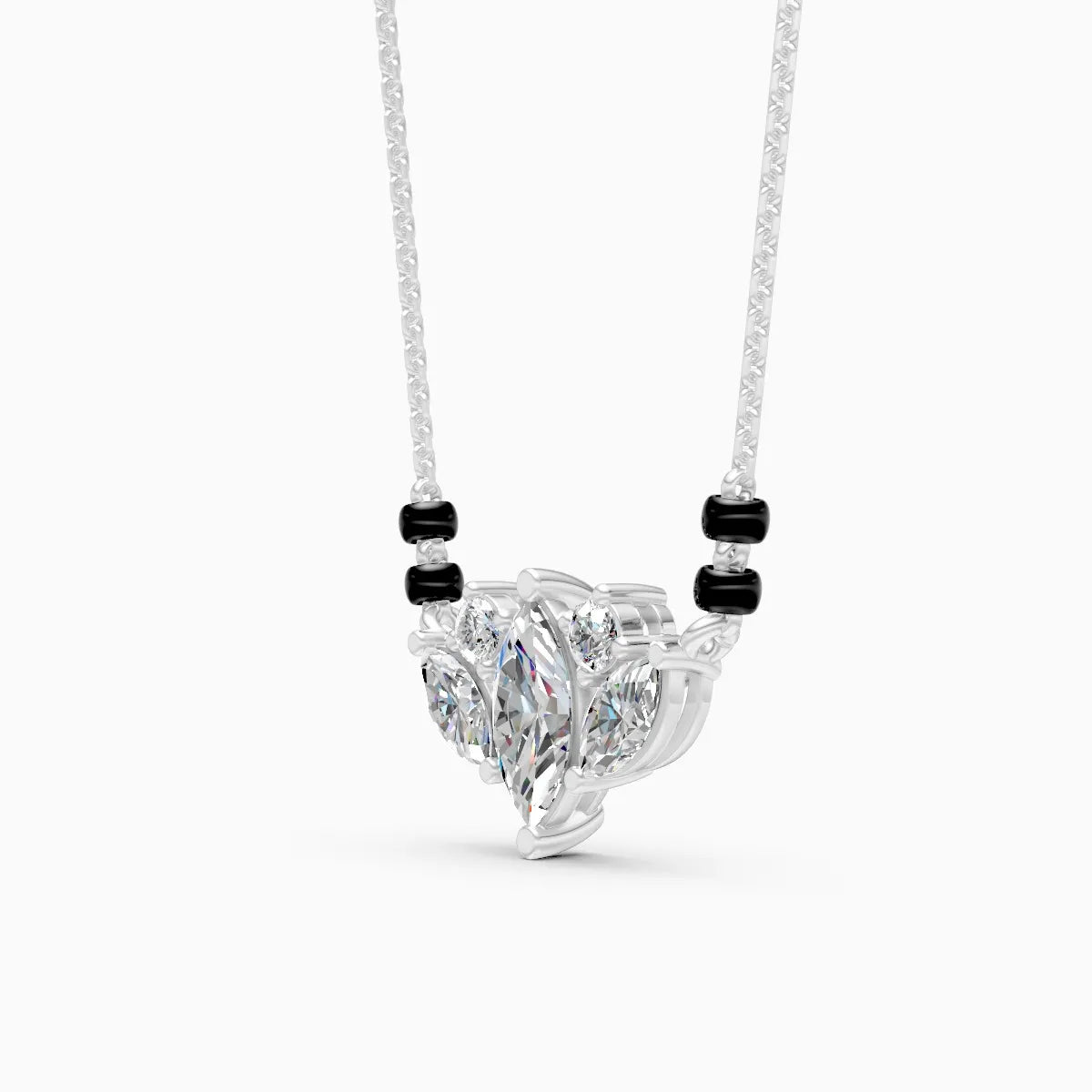 Delicate Leaf Shape Diamond Pendant Mangalsutra