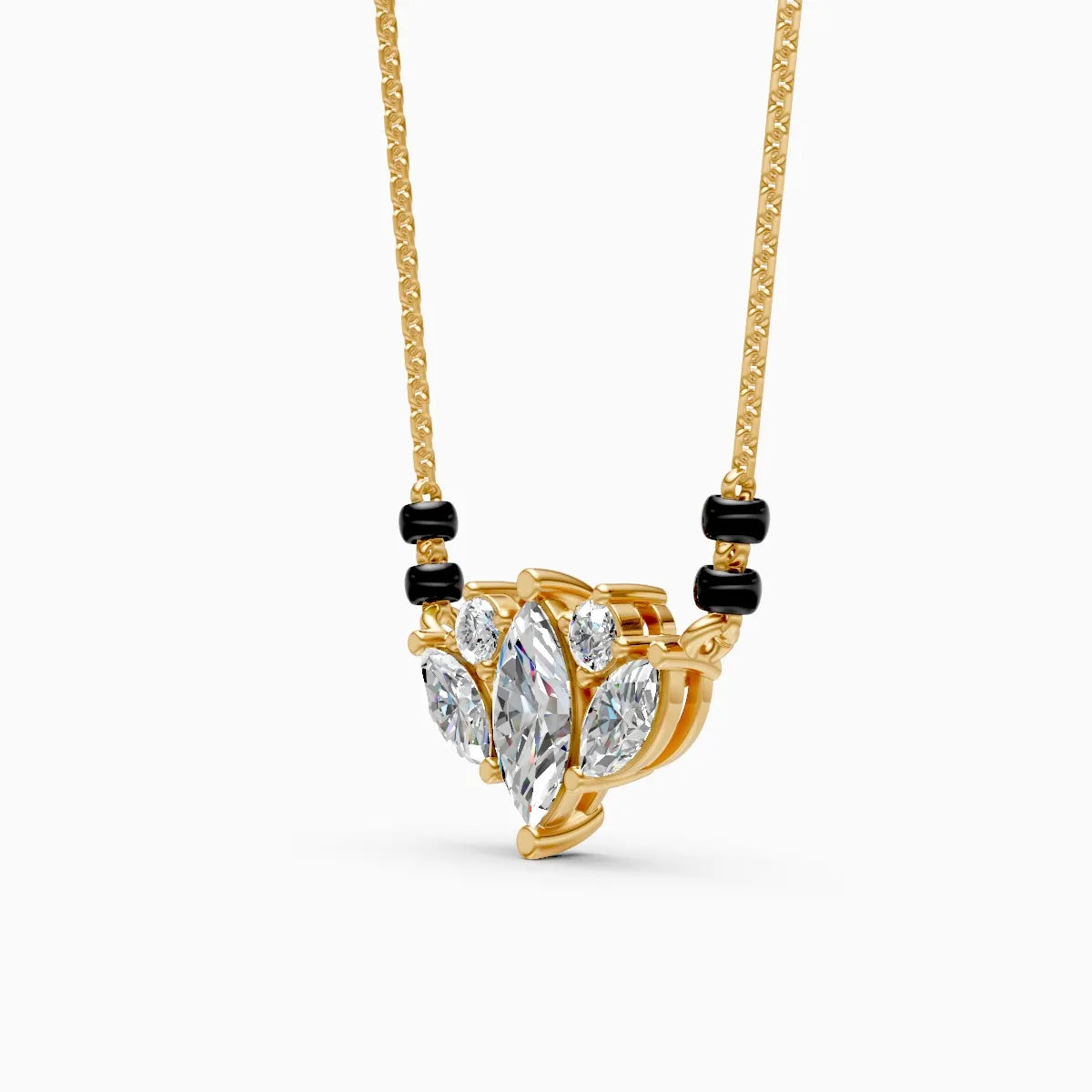 Delicate Leaf Shape Diamond Pendant Mangalsutra