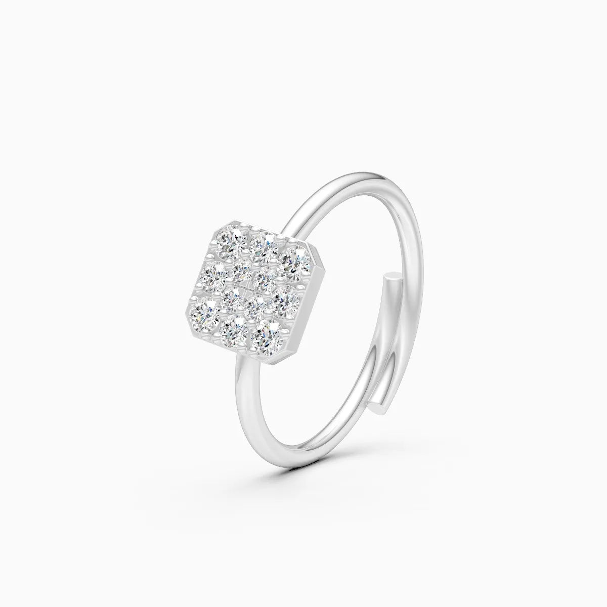 Sleek Rhodium Square Diamond Ring