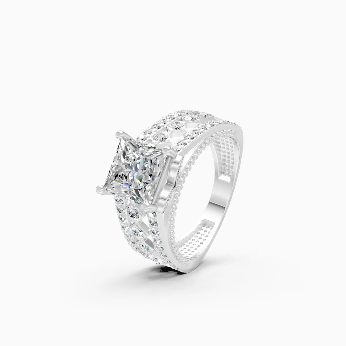 Princess Cut Solitaire Ring With Bold Diamond Band