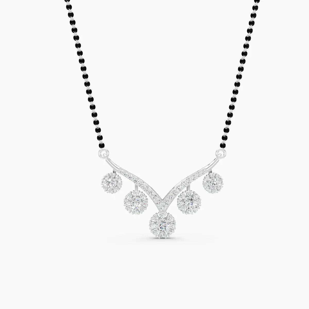 Modern V-Shaped Floral Diamond Mangalsutra