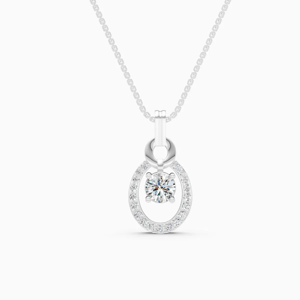 14K Gold Oval Shape Round Halo Lab Diamond Pendant