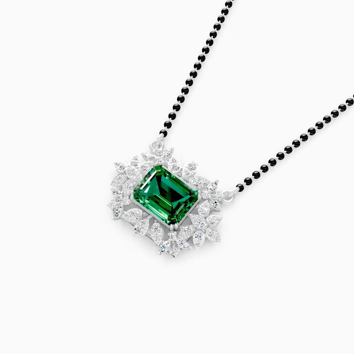 Emerald Floral Halo Pendant