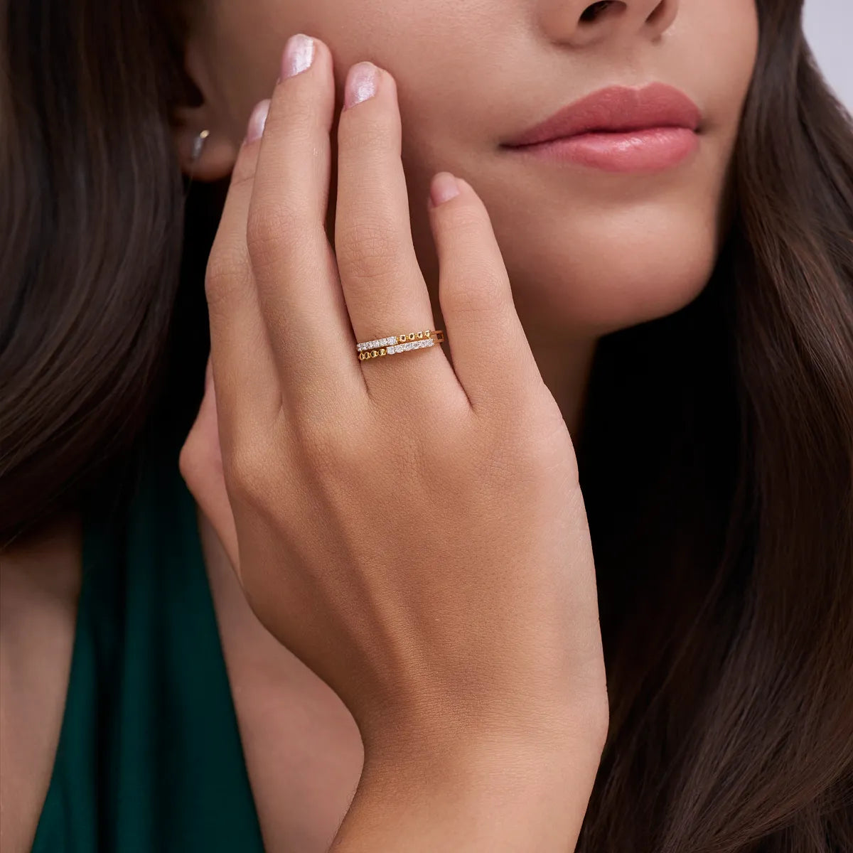 Beaded Curve Diamond Ring