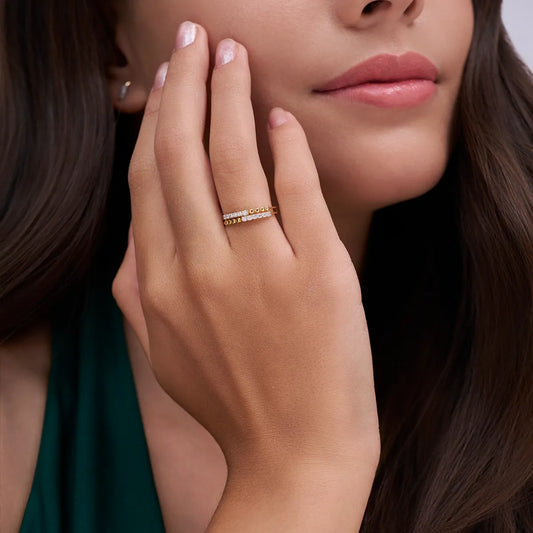 Beaded Curve Diamond Ring