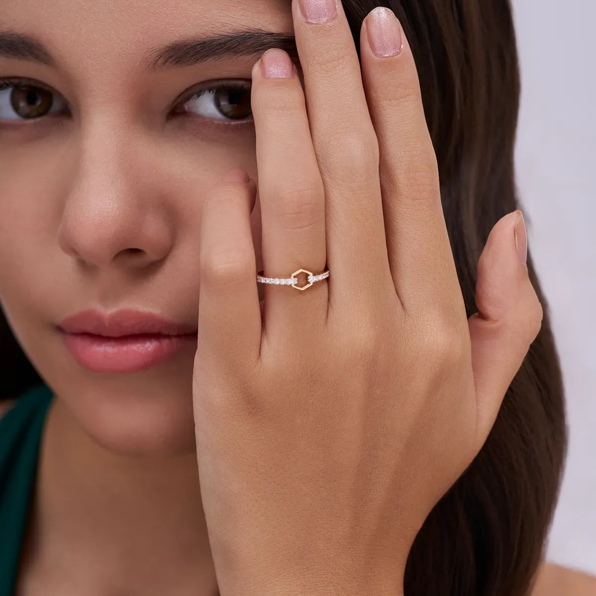 Modern Hex Link Ring