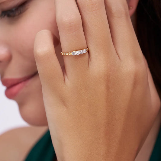 Beaded Diamond Bar Ring