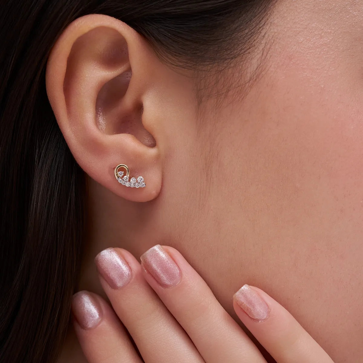 Dual-Tone Butterfly Wing Cascade Diamond Stud Earrings