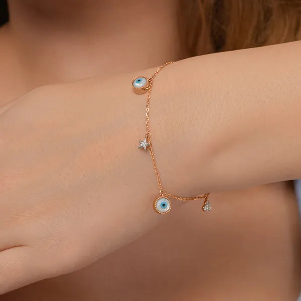 Evil Eye & Heart Charm Lab Grown Diamond Bracelet