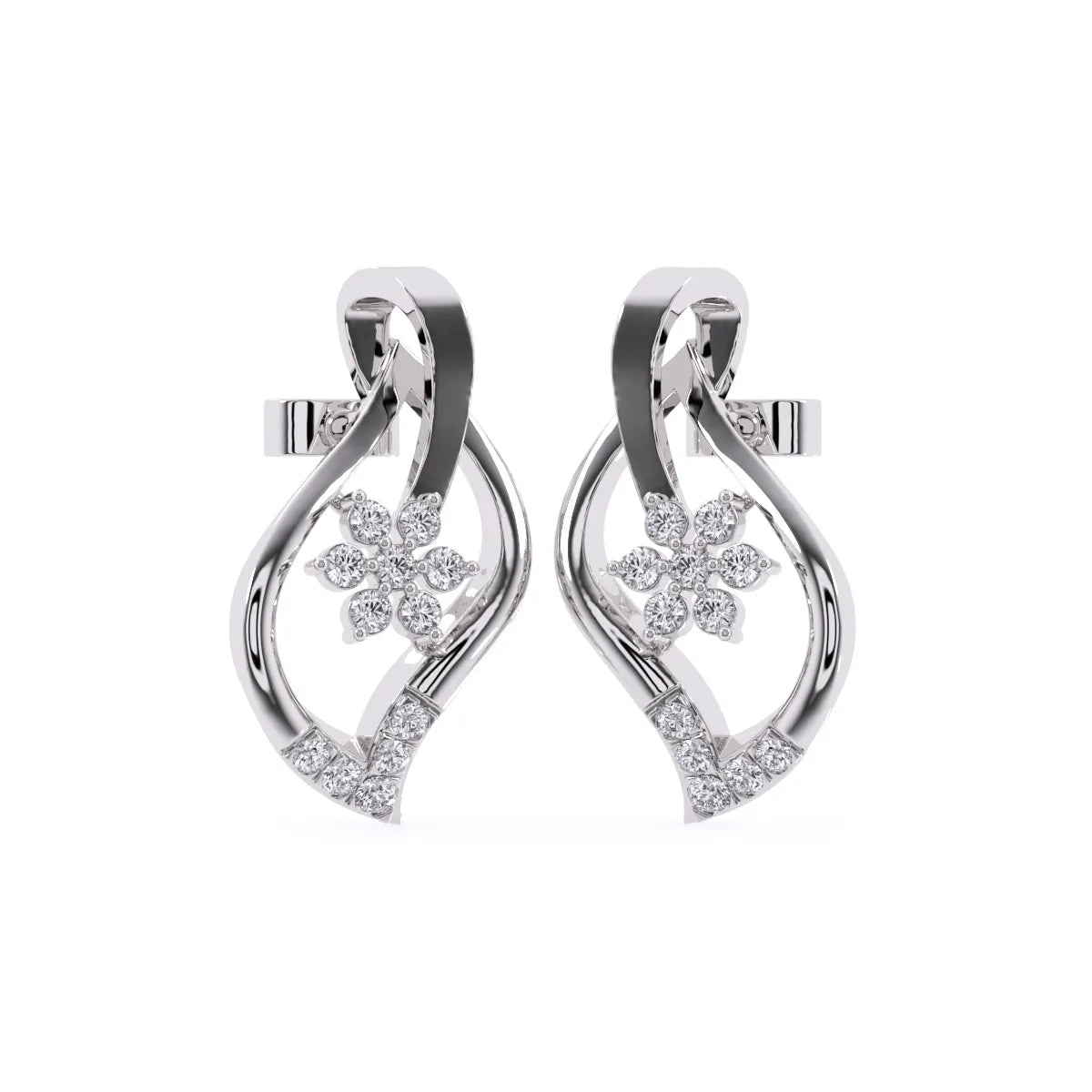 Leaves Cluster Round Diamond Stud Earrings