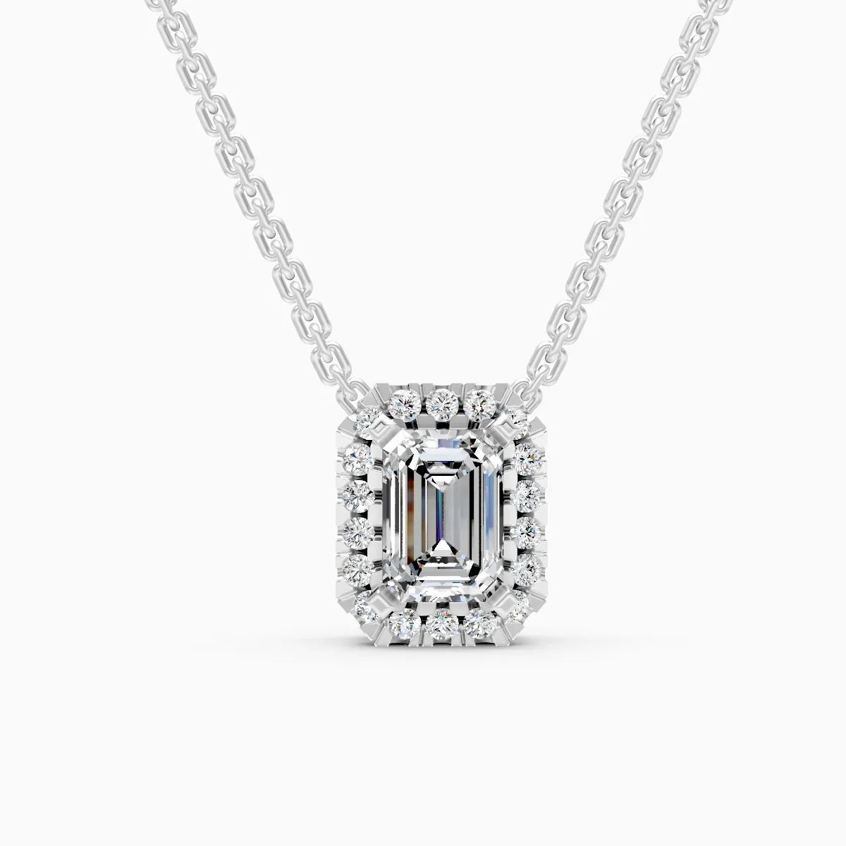 Emerald Halo Lab-Grown Diamond Pendant Necklace