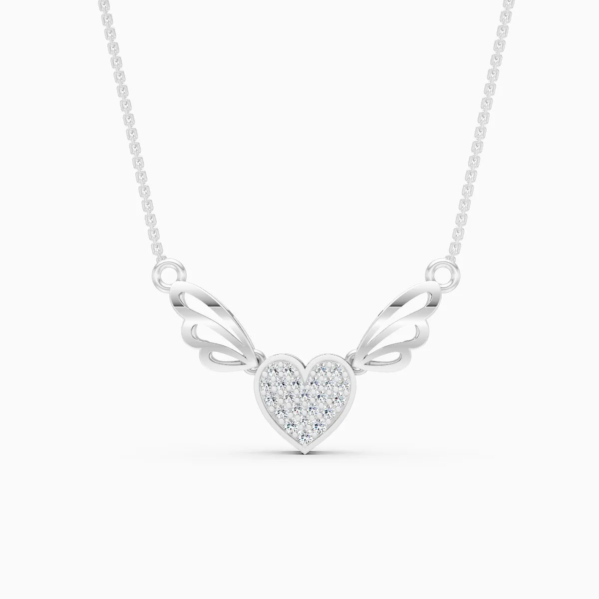 Wings With Heart Diamond Pendant Necklace